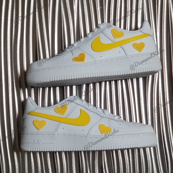 Custom Nike Air Force 1 Custom Hearts White Yellow - Picture 5 of 7
